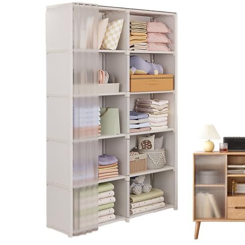 Kleiderschrank zur Kleideraufbewahrung – tragbarer Stoffschrank, robuster Organizer | robuster Kleiderständer, stabile, geräumige Struktur, praktischer Montagerahmen mit Vlies-Schutzhülle für das Schl von LearnLyrics