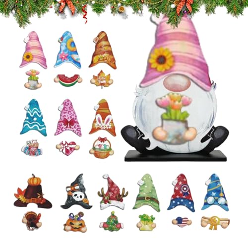 LearnLyrics Austauschbare Zwergen-Dekoration, gestufte Tablett-Ornamente mit 12 austauschbaren Symbolen, rustikale Winterdekoration, Schreibtisch-Ornament für Zuhause, Weihnachtsdekoration von LearnLyrics