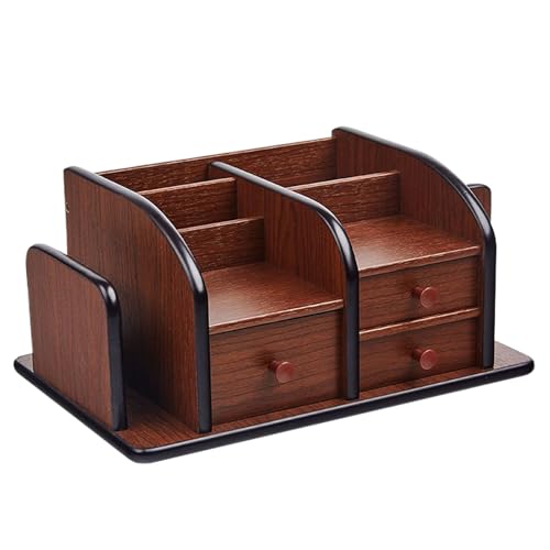 LearnLyrics Rustic Desk Organizer - TV -Fernbedienungsschachtel Multii Purpose Storage Regale | Funktionales Wohnzimmer Büro Schlafzimmer Möbel, Holzstand mit Nachttisch Couch Tischhotel Notizblock von LearnLyrics