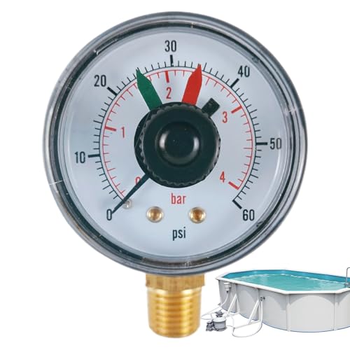 Poolfilterdruckmessgerät – 5,1 cm (2 Zoll), seitliche Montageanzeige PSI | Präziser Poolfiltermonitor, Ersatzmanometer, leicht ablesbares Zifferblatt von LearnLyrics