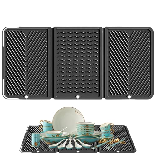 Silikon Geschirr Abtropfmatte - 56 X 28 cm Silicone Abtropfmatte,Schnelltrocknend Falbar Rutschfeste Unterlage | Für Bar Badezimmer Arbeitsplatte Wohnheim Wohnung Dusche Spüle von LearnLyrics
