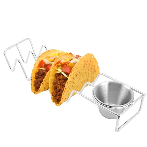 Taco-Halter-Ständer | Taco-Zubehör aus Edelstahl | Taco-Tablett, Teller, Taco-Bar-Servierschalen mit Soßenschüssel für Tacos, Hot Dogs oder Kuchen von LearnLyrics