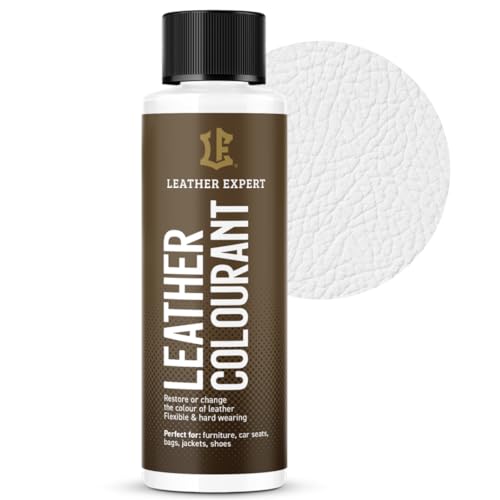 Sehr Deckend Wasser Lederfarbe Weiß - 50 ml Leather Paint für Natur und ÖkoLeder - Leather Dye Ohne Alkohol für alle Lederaccessoires - Reißt oder Blättert Nicht ab von Leather Expert