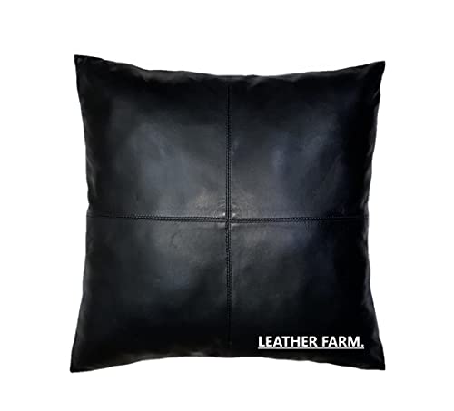 Dicker Echtleder-Kissenbezug, schwarz, dekorativ für Couch, Überwurf, Kissenbezug, schwarzer Leder-Kissenbezug, einfarbig (50,8 x 50,8 cm) von Leather Farm