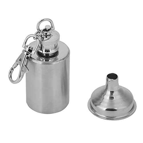 Leatikall Mini Flasche, Tragbarer Edelstahl Mini Taschenflasche mit Trichter von Alkohol Whisky Geschenken für Männer (1 Unz Schlüsselbund Pot + 1 Trichter) von Leatikall