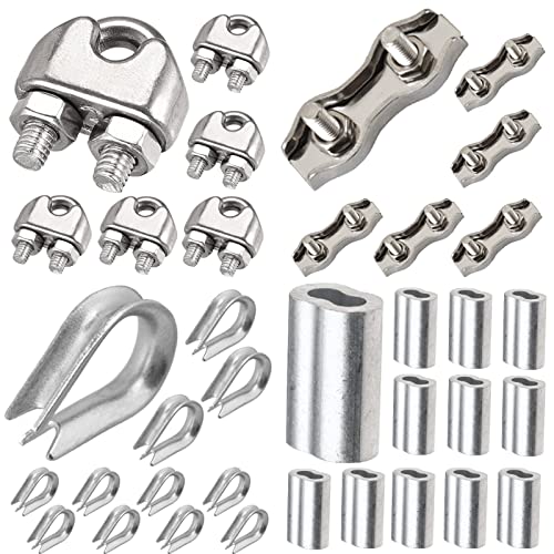 Leaum 36 Stück Drahtseilklemme Set, mit Drahtseilklemme 3mm Edelstahl M3, Drahtseil Kauschen 3mm und Pressklemme 3mm Aluminium für Drahtseil, StahlKabel von Leaum