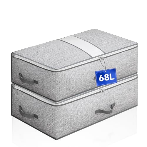 Leavans Unterbettkommode, 2 Stück Unterbett Aufbewahrungsbox mit Deckel, Faltbare Kleidung Aufbewahrung Unter Bett Aufbewahrungskisten für Kleidung, Bettdecken und Bettwäsche, Grau von Leavans