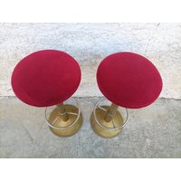 1 Von 2 Vintage Barhocker/Barstühlen Stühle Metall - Und Textilhocker Rote Barstühle 80Er Jahre von LeavesInTreasures