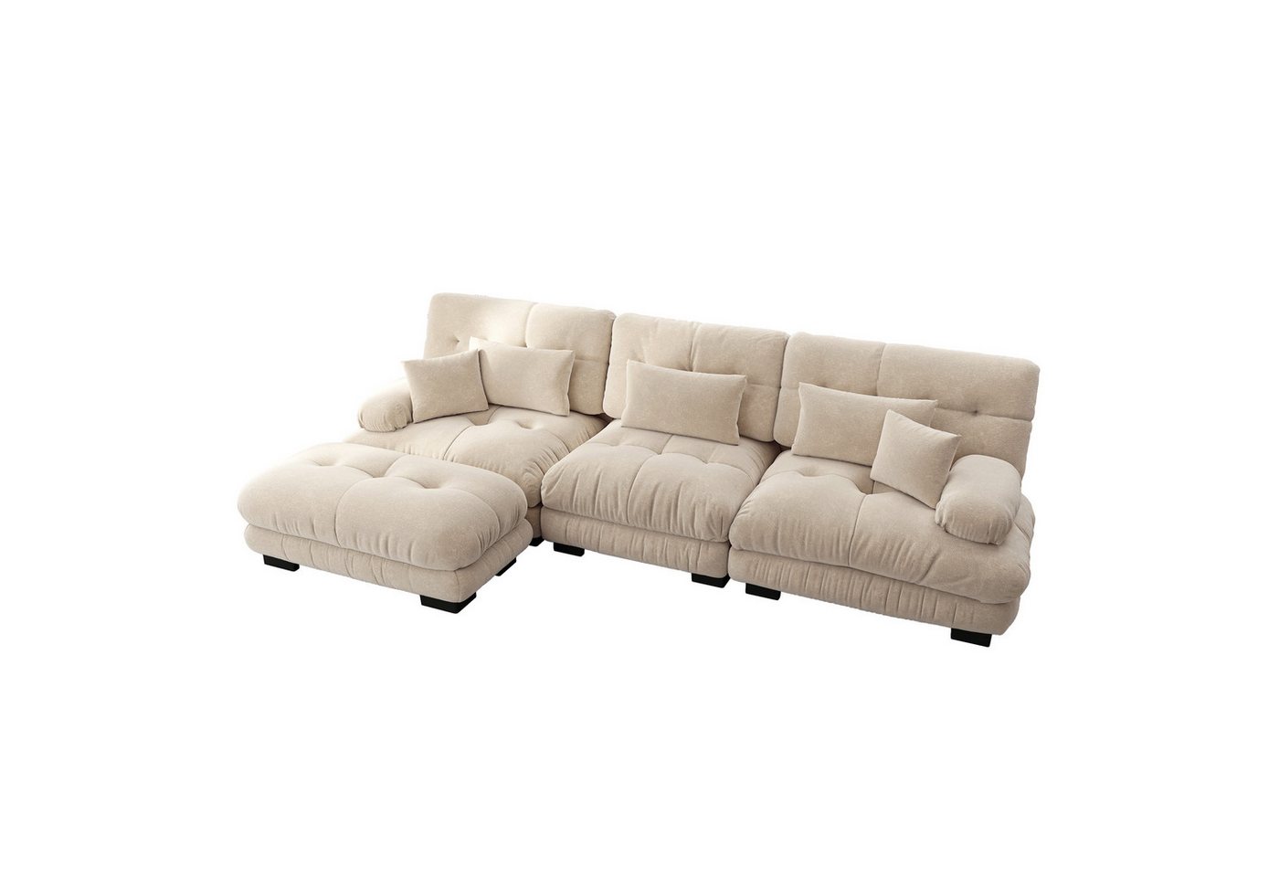Leawin Ecksofa Luxuriöses Modulares Ecksofa Übergroße Cloud Couch Chenille Hellbraun, L-Form Sofabett mit Hocker & Cloud-Sitz, ideal fürs Wohnzimmer von Leawin