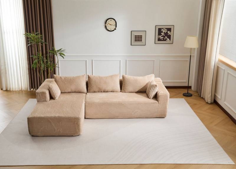 Leawin Ecksofa Modernes Samtcord Schlafsofa, Sofa klein L-Form Couch, 3-Sitzer Ecksofa, Zweisitzer+Chaiselongue, kleine Wohnlandschaft von Leawin