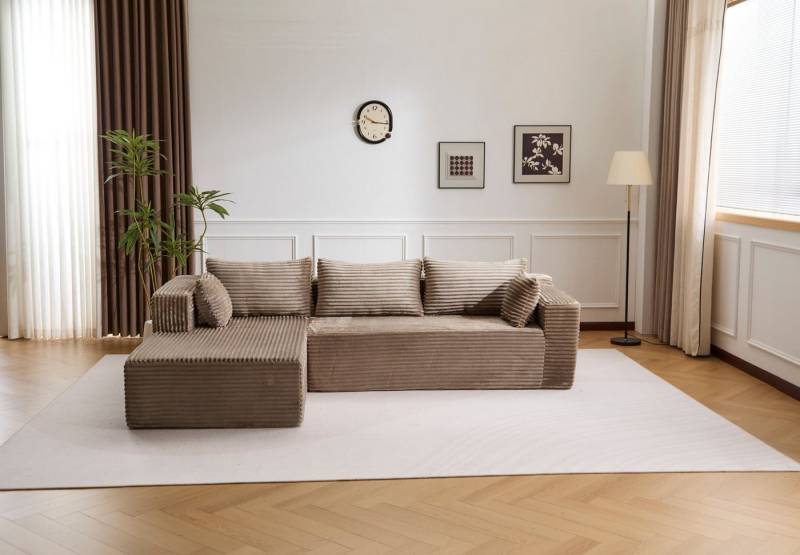 Leawin Ecksofa Modernes Samtcord Schlafsofa, Sofa klein L-Form Couch, 3-Sitzer Ecksofa, Zweisitzer+Chaiselongue, kleine Wohnlandschaft von Leawin