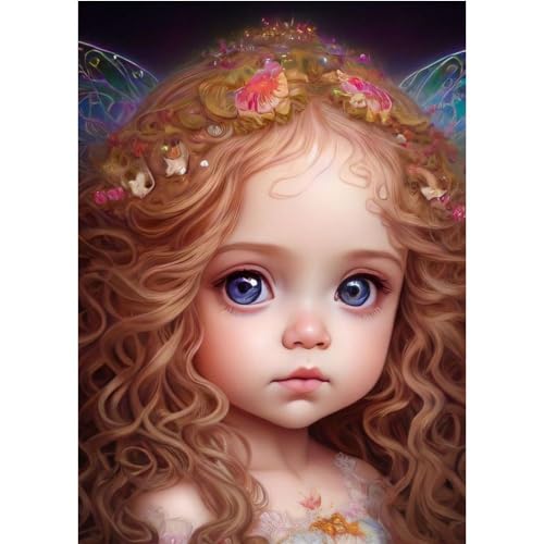 5D Diamond Painting Set Elf Girl Lockiges Haar DIY volle Runde Bohrer Diamant Kunstmalerei für Erwachsene Anfänger mit Zubehör für Home Wall Decor 30x40cm von Lebartm