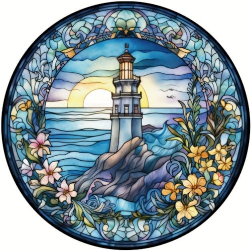 5D Diamond Painting Set Leuchtturm Buntglas DIY volle Runde Bohrer Diamant Kunstmalerei für Erwachsene Anfänger mit Zubehör für Home Wall Decor 30x30cm von Lebartm