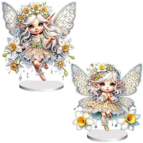 Lebartm 2Stück DIY Diamant-Desktop-Ornament speziell geformter Kristall Diamant-Kunstmalerei Tischornamente doppelseitiges Muster einseitige Diamant-Heimdekoration-Fairy01 von Lebartm