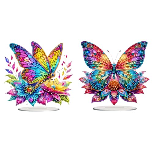 Lebartm 2Stück DIY Diamant Herbst Desktop Ornament Speziell geformter Kristall Diamant Kunst Malerei Tischdekoration Doppelseitiges Muster Einseitiger Diamant Heimdekoration-Bunter Schmetterling von Lebartm