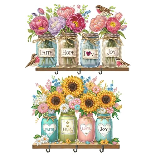 Lebartm 2Stück DIY Diamant Kunst Malerei Türhaken mit 3 Haken Acryl-Wandklebehaken Diamant-Kunst speziell geformter Kristall für Badezimmer Dusche Küche Schlüssel Tür Außenbereich Heimwerkerbedarf von Lebartm