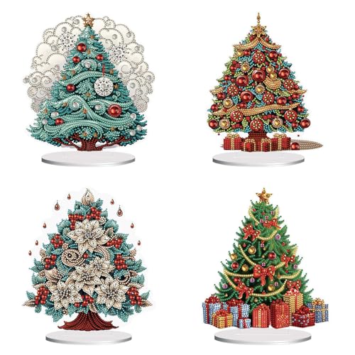 Lebartm 4Stück Diamant Malerei Weihnachten Ornament 5D DIY Diamant Kunst kreativ Mosaik machen Kits von Nummer Kits Weihnachten Home Decoration Ornamente einseitig Spot Drill von Lebartm