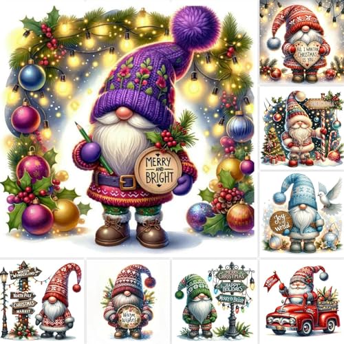 Lebartm 8Stück 5D Diamant Malerei Set Weihnachtszwerg DIY volle Runde Bohrer Diamant Kunstmalerei für Erwachsene Anfänger mit Zubehör für Home Wall Decor 30x30cm von Lebartm