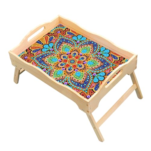 Lebartm DIY Diamant Bett Tablett Tisch mit klappbaren Beinen Diamant Kunst Malerei Handmade Holz Essteller Tragbares Laptop-Tablett Frühstückstabletts für Sofa Bett Snacking Arbeiten von Lebartm