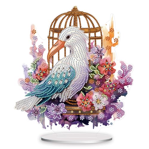 Lebartm DIY Diamant Desktop Ornament Speziell geformter Kristall Blumen Vogelkäfige Diamant Kunstmalerei Tischdekoration Einseitiger Diamant Home Decor von Lebartm