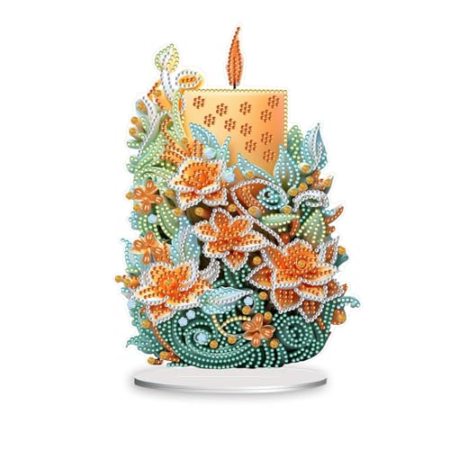 Lebartm DIY Diamant Desktop Ornament Speziell geformter Kristall Blumenkerze Diamant Kunstmalerei Tischdekoration Einseitiger Diamant Heimdekoration von Lebartm