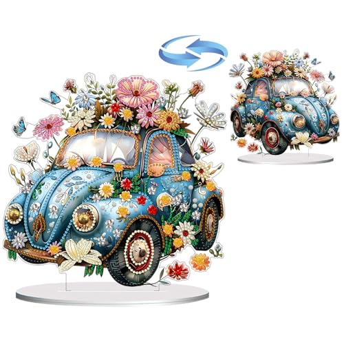 Lebartm DIY Diamant Desktop Ornament Speziell geformter Kristall Diamant Kunst Malerei Tischdekoration Doppelseitiges Muster Einseitiger Diamant Heimdekoration-Blume Auto02 von Lebartm