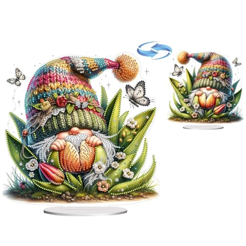 Lebartm DIY Diamant Desktop Ornament Speziell geformter Kristall Diamant Kunst Malerei Tischdekoration Doppelseitiges Muster Einseitiger Diamant Heimdekoration-Blumenzwerg01 von Lebartm