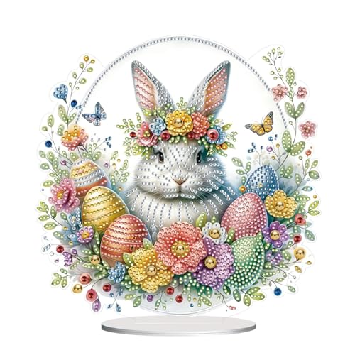 Lebartm DIY Diamant Desktop Ornament Speziell geformter Kristall Osterhase Ei Diamant Kunstmalerei Tischdekoration Einseitiger Diamant für Heimdekoration von Lebartm