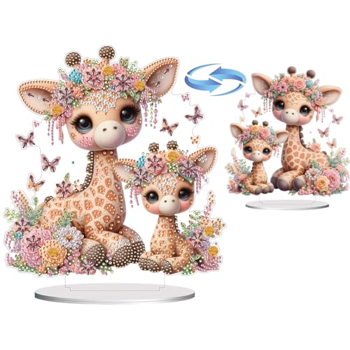 Lebartm DIY Diamant-Desktop-Ornament speziell geformter Kristall Diamant-Kunstmalerei Tischornamente doppelseitiges Muster einseitige Diamant-Heimdekoration-Giraffe von Lebartm