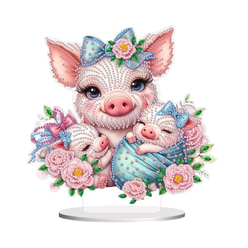 Lebartm DIY Diamant-Desktop-Ornament speziell geformter Kristall Diamant-Kunstmalerei Tischornamente doppelseitiges Muster einseitige Diamant-Heimdekoration-Schwein02 von Lebartm