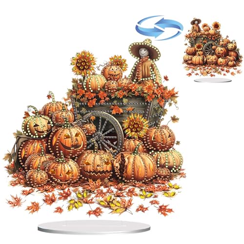 Lebartm DIY Diamant Herbst Desktop Ornament Speziell geformter Kristall Diamant Kunst Malerei Tischdekoration Doppelseitiges Muster Einseitiger Diamant Heimdekoration-Kürbis-Wagen von Lebartm