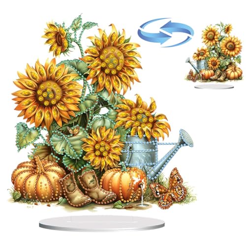 Lebartm DIY Diamant Herbst Desktop Ornament Speziell geformter Kristall Diamant Kunst Malerei Tischdekoration Doppelseitiges Muster Einseitiger Diamant Heimdekoration-Sonnenblume von Lebartm
