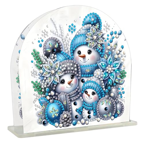 Lebartm DIY Diamant Kunst Malerei Papierhandtuchhalter PET Weihnachten Desktop Doppelseitige Spot-Bohrer Einfacher Papierhandtuchhalter Halter Organizer Ornamente für Home Office-Schneemann Familie von Lebartm