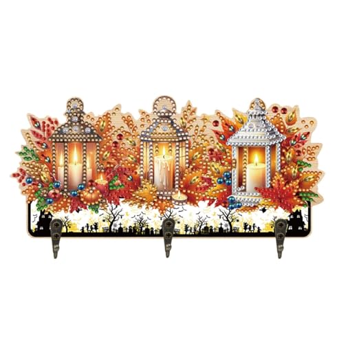 Lebartm DIY Diamant Kunst Malerei Türhaken mit 3 Haken in einer Reihe Wandklebehaken für Badezimmer Dusche Küche Schlüssel Tür Außenbereich Heimwerkerbedarf-Kerzenlicht von Lebartm