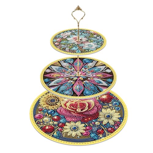 Lebartm DIY Diamant-Malerei Cupcake Stand Diamant-Malerei DREI Schicht Abendessen Snack Rack Afternoon Tea Display Turm Einseitiger Spot-Bohrer für Geburtstag Hochzeit Heimdekoration von Lebartm