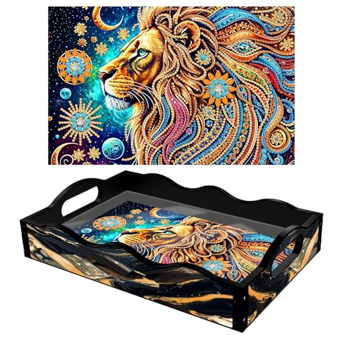 Lebartm DIY Diamant Serviertablett Diamant Kunst Malerei Kreatives Design Handgemacht ABS Fließendes Gold Tablett Essteller Frühstückstablett für Kaffee Wohnzimmer Home Zimmer Organizer-Löwe01 von Lebartm