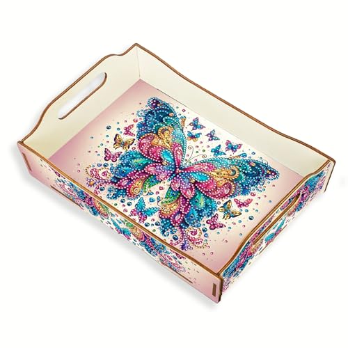 Lebartm DIY Diamant Tablett Diamant Kunst Malerei kreatives Design handgemachte hölzerne Tablett Teller mit Handgriff Diamant Kunst für Kaffee Wohnzimmer Home Organizer-Schmetterling Lebartm DIY Diamant Tablett Diamant Kunst Malerei kreatives Design handgemachte hölzerne Tablett Teller mit Handgriff Diamant Kunst für Kaffee Wohnzimmer Home Organizer-Schmetterling von Lebartm