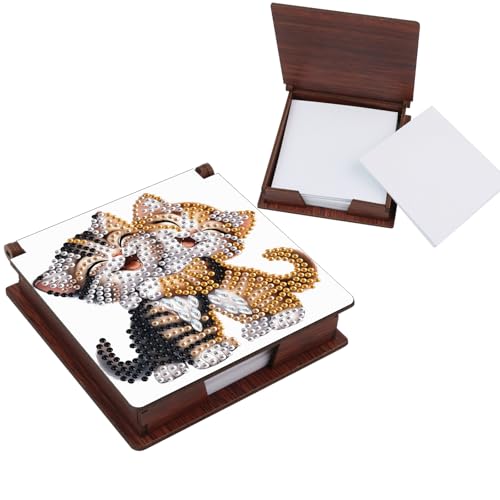 Lebartm Haftnotiz-Halter Diamant Kunst Malerei Holz Post Note Dispenser Memo Papier Aufbewahrungsbox Diamant Kunst nach Zahlen Mosaik Kits Büro Schreibtisch Accessoires-Katze03 von Lebartm