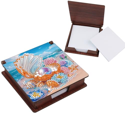 Lebartm Haftnotiz-Halter Diamant Kunst Malerei Holz Post Note Dispenser Memo Papier Aufbewahrungsbox Diamant Kunst nach Zahlen Mosaik Kits Büro Schreibtisch Accessoires-Perlmuschel von Lebartm