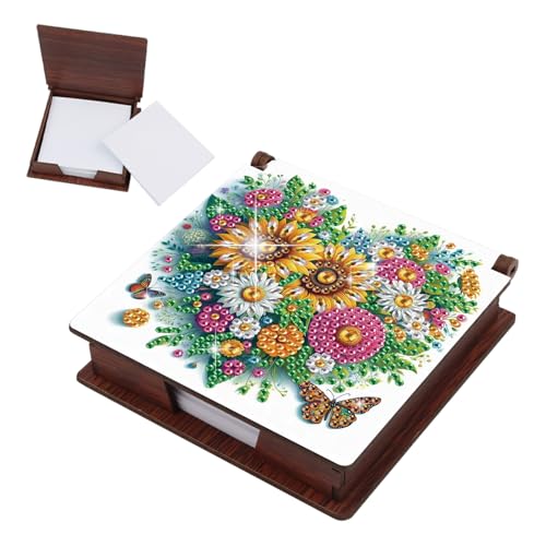 Lebartm Haftnotiz-Halter Diamant Kunst Malerei Holz Post Note Dispenser Memo Papier Aufbewahrungsbox mit 160 Haftnotizen Notizen Schreibtisch Bürozubehör-Blume Herz02 von Lebartm