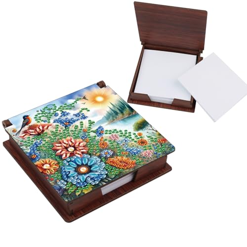 Lebartm Haftnotiz-Halter Diamant Kunst Malerei Holz Post Note Dispenser Memo Papier Aufbewahrungsbox mit 160 Haftnotizen Notizen Schreibtisch Bürozubehör-Flusslandschaften von Lebartm