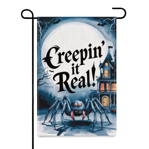 Lebartm Halloween Gartenfahne Doppelseitige Leinen Gartenfahne ohne Mast DIY Gedruckt Festliche Atmosphäre Dekorationen Outdoor 30,5x45,7cm-Spinne02 von Lebartm