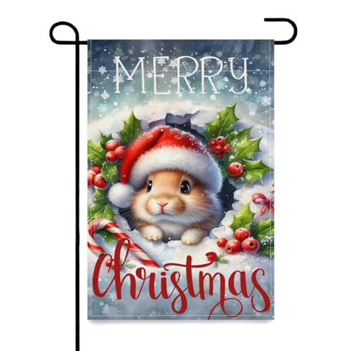 Lebartm Weihnachten Gartenfahne Doppelseitige Leinen Gartenfahne ohne Mast DIY Gedruckt Festliche Atmosphäre Dekorationen Outdoor 30,5x45,7cm-Kleines Kaninchen von Lebartm