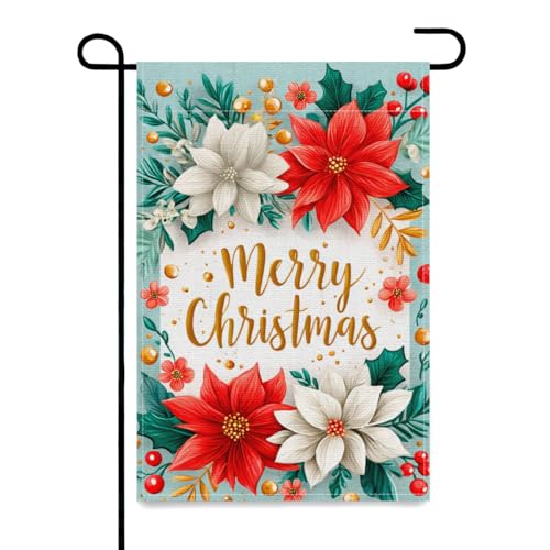 Lebartm Weihnachten Gartenfahne Doppelseitige Leinen Gartenfahne ohne Mast DIY Gedruckt Festliche Atmosphäre Dekorationen Outdoor 30,5x45,7cm-Weihnachtsstern von Lebartm