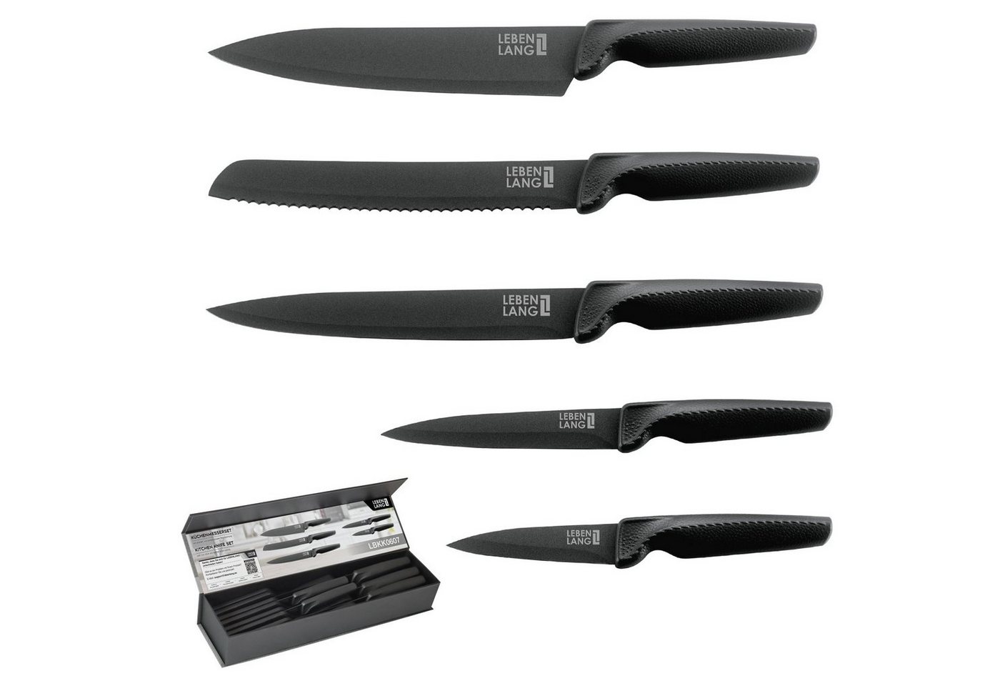 Lebenlang Messer-Set Messerset 5-teilig Edelstahl schwarz Scharfes Küchenmesser Set (5-tlg), Küchenhelfer mit black knives Scharfe Messer für Küche Küchenzubehör von Lebenlang