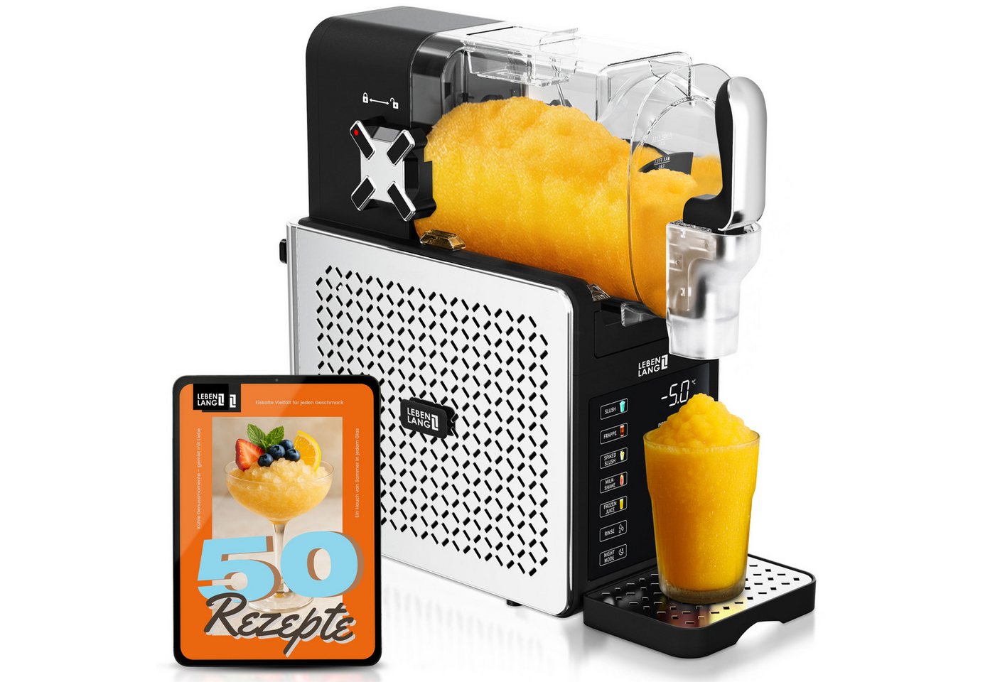 Lebenlang Slush-Eismaschine Premium Slush Maschine 2L - 5 Modi & 15 Min Quick Freeze - 24h Kühlung, 2 l, 200 W, Inkl. 50 Rezepte E-Book, Auto-Clean-Funktion Lebenlang Slush-Eismaschine Premium Slush Maschine 2L - 5 Modi & 15 Min Quick Freeze - 24h Kühlung, 2 l, 200 W, Inkl. 50 Rezepte E-Book, Auto-Clean-Funktion von Lebenlang
