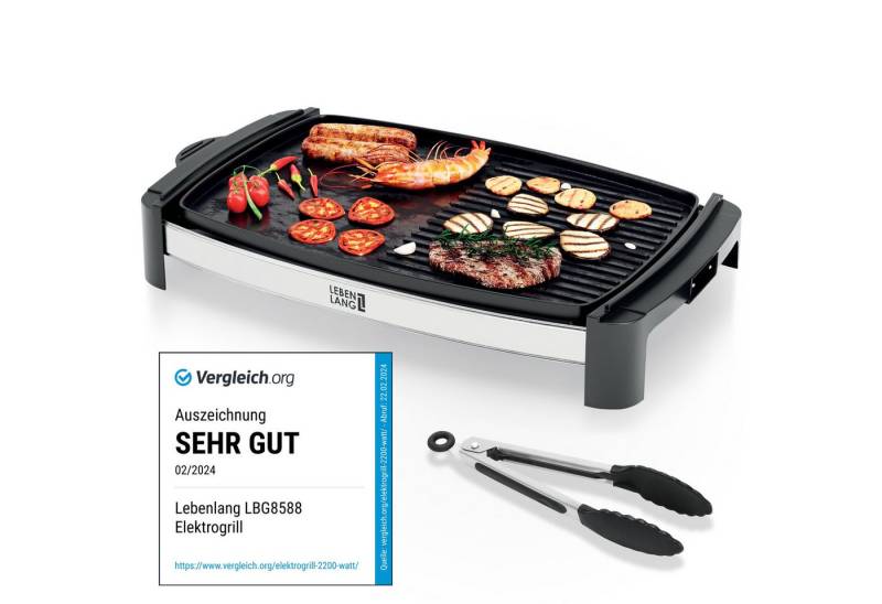 Lebenlang Tischgrill Elektrogrill Tischgrill elektrisch, 2000 Watt, Indoor, XXL, 2200 W, 2000W Heizleistung Für Innen & Außen geeignet von Lebenlang