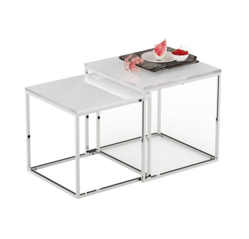 LebensWohnArt Beistelltisch 2er Set Design Beistelltisch MENTO weiss hochglanz 50cm Edelstahl LebensWohnArt Beistelltisch 2er Set Design Beistelltisch MENTO weiss hochglanz 50cm Edelstahl von LebensWohnArt