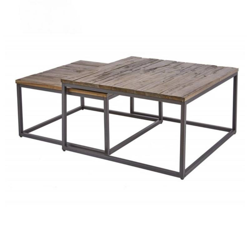 LebensWohnArt Couchtisch Industrial 2er Set Design Couchtisch MENTA 75cm Natural Akazie von LebensWohnArt
