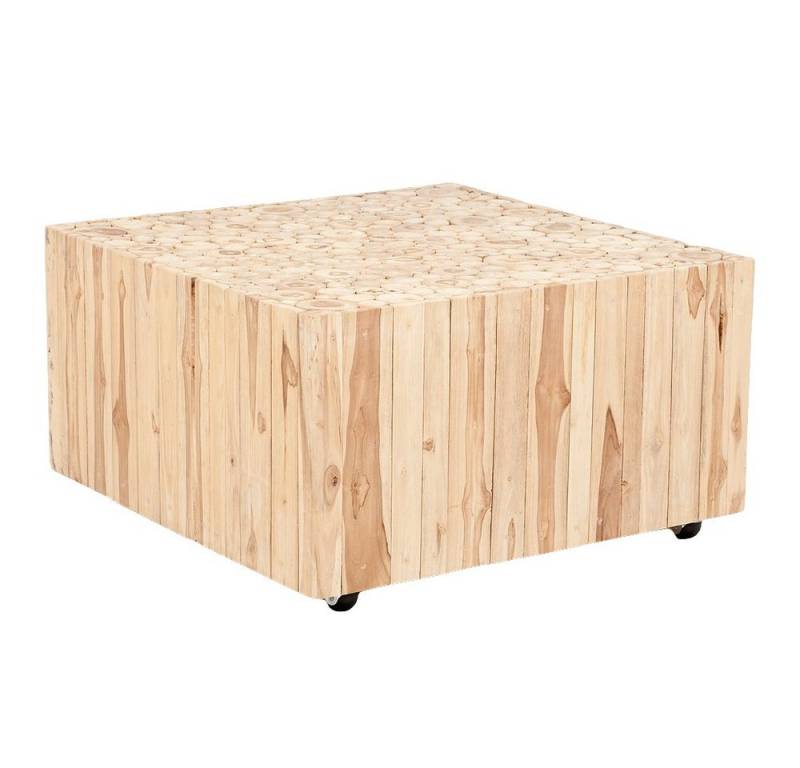 LebensWohnArt Couchtisch Moderner Teak Couchtisch EVA 80x80cm Natural auf Rollen von LebensWohnArt